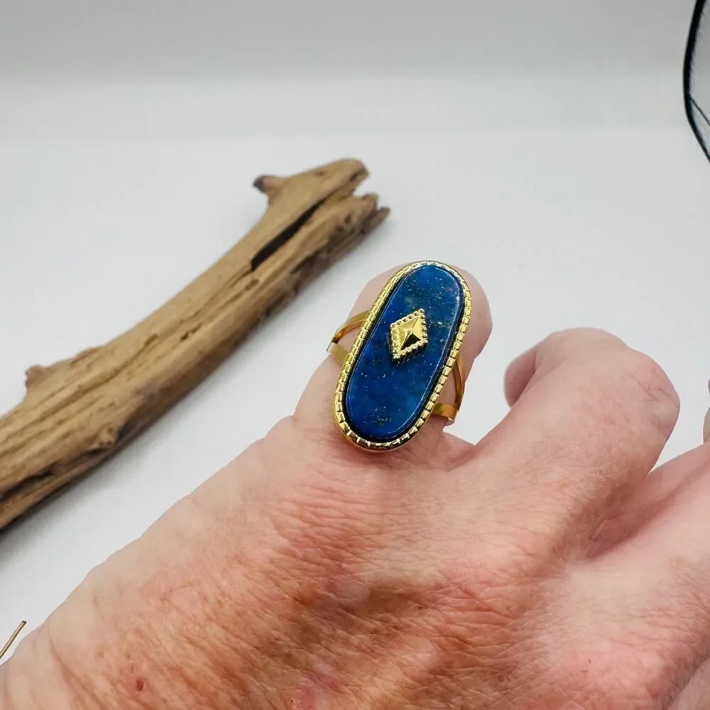 Lapis Lazuli Adjustable Gold Statement Ring